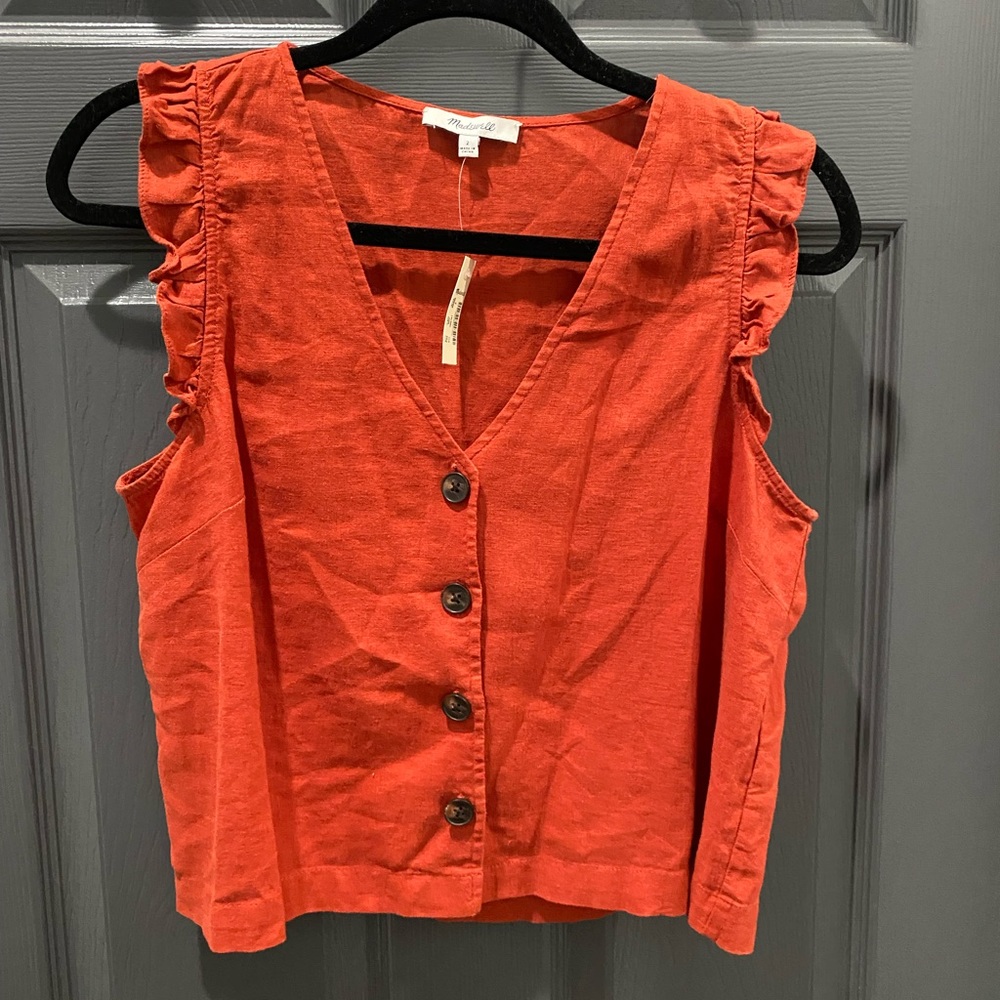Madewell Linen Button Down Tank NWT
